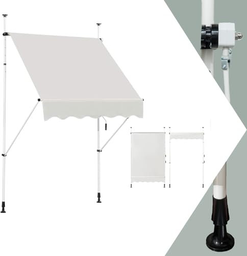 GYMAX Tenda da Sole a Bracci Regolabile in Altezza, Tenda da Sole con Manovella per Balcone, Tenda Impermeabile e Resistente al Sole, Altezza Regolabile da 2M a 3M, per Finestra (Beige, 150CM)