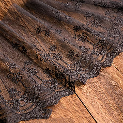 1 Yard Vintage Bestickter Spitzenbesatz Spitzenborte Dekoband Spitzenband Spitzenbordüre Zierband Spitzenstoff für Nähen Brautschleiern Petticoats Hochzeitskleid Hochzeit Deko 32cm Breite,C Schwarz