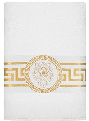 Belle Arti Premium Mäander Löwen & Amphore Handtücher Duschtücher Gästetücher Saunatücher Flauschige Frottee Baumwolle in verschiedenen Größen in Weiss und schwarz (50 x 100 cm, Weiss)