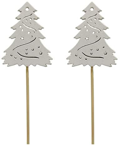 DARO DEKO Holz Blumenstecker Tannenbaum-Stecker 36cm Dekostecker Weihnachtsbaum weiß 2 Sets - 24 Stück