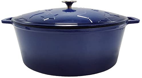 Grillfürst Dutch Oven Sternentöpfchen 12 Liter - blauer Gusseisen Bräter mit Henkeln und pflegeleichter Emaillierung, ovaler Schmortopf für Grill und Herd