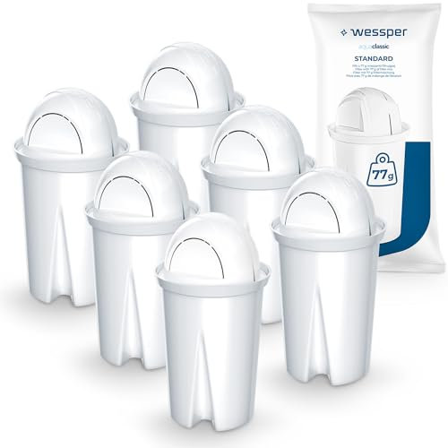 Wessper Classic Wasserfilter Kartuschen | Ersatz für Aquaphor Standard, Brita Classic, Dafi Classic Filterkartusche | Reduziert Kalk und Chlor | Reineres Wasser | Pack 6