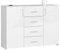 AKORD Kommode K45 mit 4 Schubladen und 2 Ablagefächern mit Türen | für das Wohnzimmer Schlafzimmer Schrank Büro Arbeitszimmer | B110 x H80 x T35 cm, Gewicht 43kg | Weiß/Weiß Glänzend