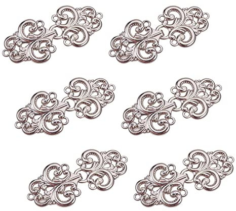 WANDIC Strickjacke-Clips, 6 Paar Vintage Swirl Flower Cape-Verschlüsse Zum Aufnähen von Haken Und Ösen, Umhangverschlüsse Für Pullover, Schal, Silbern Silberfarbig