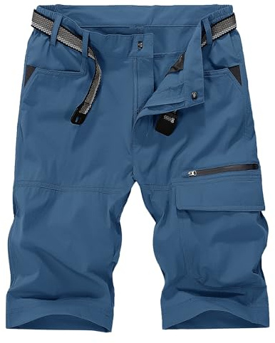KEFITEVD Short cargo respirant pour homme avec poches - Séchage Rapide, bleu/gris, 5