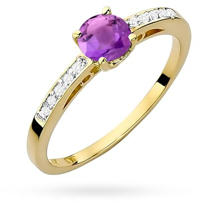 MARKO Verlobungsring aus Gelbgold für Damen mit 0,50 Karat Amethyst und 0,05 Karat Diamanten Ring 14 Karat Gold (585) Goldring mit Box | Goldring für Frauen (Amethyst, 61 (19.5))