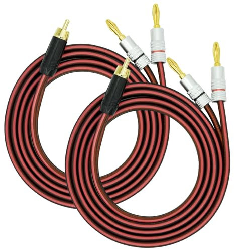 Yuchenfeng 2Pack RCA to Banana Plug Speaker Cable 14AWG 4N OFC Gold-Plated - Double Shielded Audio Cable for Amplifier, Subwoofer, Home Theater 5FT