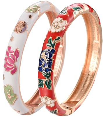Wynameleri Emaille Breiter Armreif mit Goldrand für Frauen, Handgemachtes Emaille Breites Armband für Damenarmreif