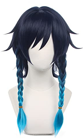 Anime Cosplay Perücke, Genshin Impact Perücke, mit zwei Perückenkappen, für Halloween, Party & etc. (Venti Cosplay)