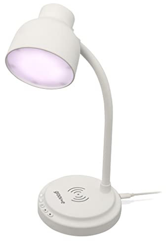 groov e Astra LED Lamp - Touch Control Desk Light with Built-in Wireless Charger, & Bluetooth Speaker - 9 LED Colour Modes for Mood Lighting - Type-C USB Powered - White