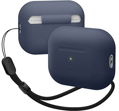 Elago Silicone Case for Apple AirPods Pro 2nd Gen, Protective Cover with LED Visibility, Supports Wireless Charging, Includes Round Strap, Jean Indigo