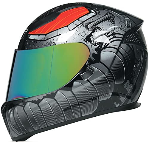 Full Face Motorradhelm Mit Doppelten Sonnenblenden Full Face Motorradhelm DOT/ECE Zertifiziert Herren Und Frauen Universal Off-Road Motorradhelm 3,XXL(62-65CM)