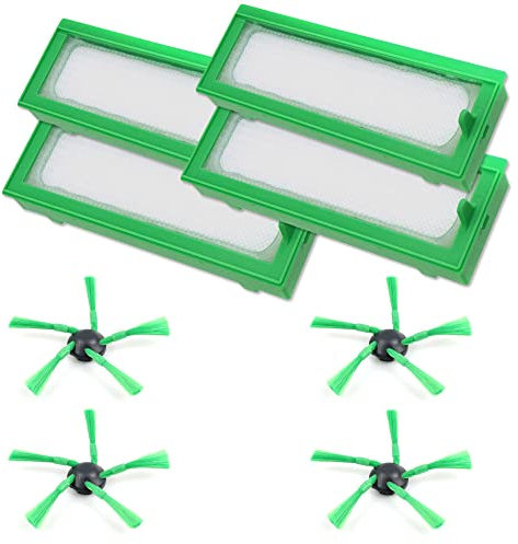 PakTrade Sparset 4X Hepa Filter + 4X Seitenbürsten Bürsten geeignet Für Vorwerk Kobold Saugroboter VR 200 300 - VR200 VR300 | Anzahl: 4 Stück Luftfilter + 4 Stück Seitenbürste | Zubehör - Ersatzteile