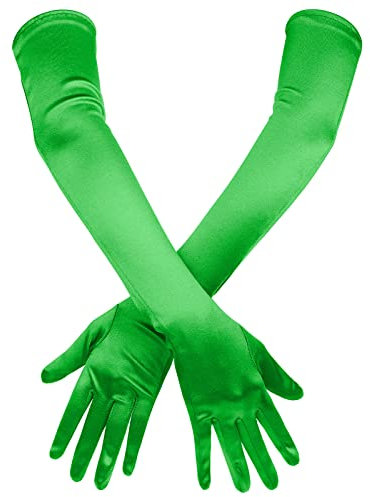 SAVITA Lange Ellbogen Satinhandschuhe, Dehnbar Lange Handschuhe 53cm Opernhandschuhe Abend Tanzparty Handschuh für Frauen (Grün)