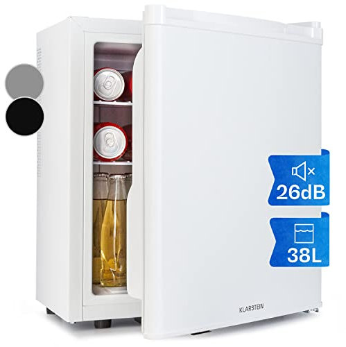 Klarstein Happy Hour Mini Frigo, Frigo Portatile da Camera, Frigorifero Piccolo Silenzioso da Ufficio, Mini Frigo Bar con Illuminazione Interna e Ripiani Rimovibili, Frigo Bar da Campeggio 6-18°C, 38L