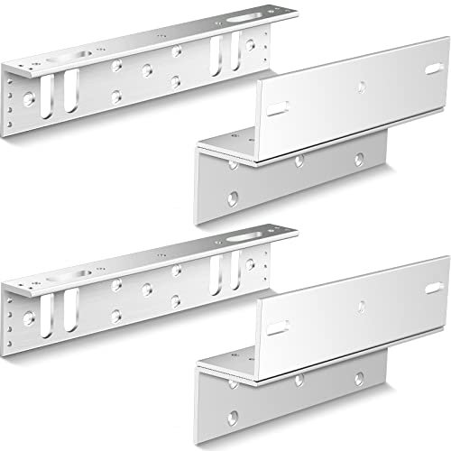 Hoteam Lot de 2 supports Z et L pour serrure de porte magnétique électrique avec force de maintien de 280 kg, support Z et L pour serrure électromagnétique vers l'intérieur, contrôle d'accès à la