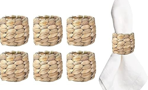 6 Stück Serviettenringe, natürliches geflochtenes Seil, Rattan-Serviettenringe, handgefertigt, gewebt, Bauernhaus-Serviettenringe, Tischdekorationen für Hochzeit, Bankett, Erntedankfest, Weihnachten