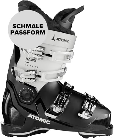 Atomic HAWX Ultra 85 W GW Skischuhe - Damen-Skischuh in Schwarz/Weiß - Boots mit 3D Knöchel & Ferse für anatomische Passform - Schmale Skistiefel mit 98 mm Passform
