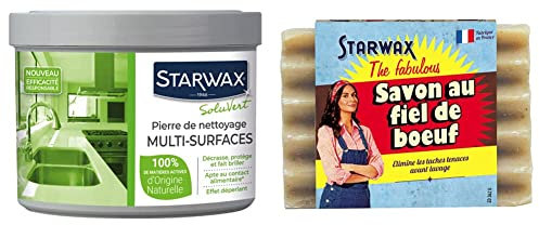 STARWAX VERT Pierre Blanche de Nettoyage - 375g - 100% d'Origine Naturelle en Pot - Nettoie, Dégraisse et Polit & STARWAX FABULOUS Savon au Fiel de Boeuf - 100g - Sans Colorant - Format Solide