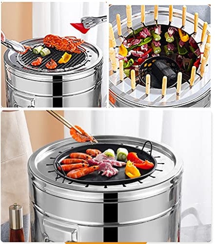 GUINJO Horno de asador Vertical, Parrilla sin Humo con Placa de Parrilla Antiadherente y Red de Parrilla, Parrilla portátil for Exteriores/Interiores for Asar brochetas de Carne, Verduras