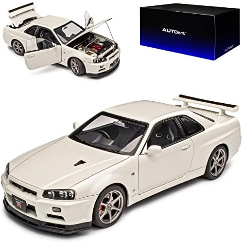 AUTOart Nisan Skyline GT-R R34 V-Spec II Coupe Weiss 1998-2002 77406 1/18 Modell Auto mit individiuellem Wunschkennzeichen