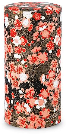 【NOREN】 Japanische Washi Teedose für Losen Tee 200g (Ume - Schwarz) / Mit Luftdichtem, Feuchtigkeitsbeständigem, Innenverschluss