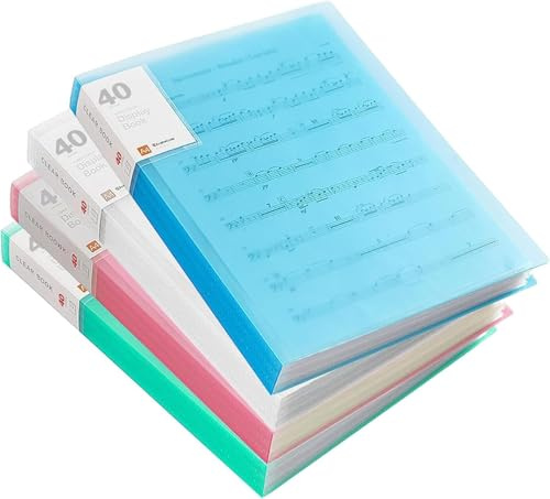 4 Präsentationsmappen mit je 40 Fächern und Klarsichthüllen, 4 Farben, A4, wasserfest, 80 Seiten, mit Klarsichthüllen für Dokumente, Noten, Fotos, Zertifikate