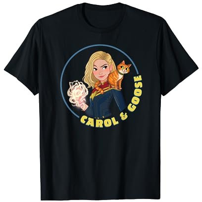 Marvel Studios The Marvels T-Shirt Officiel Captain Marvel Carol & Goose Noir Unisexe Adulte S