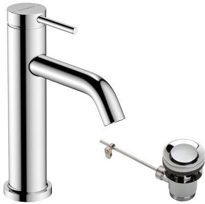 hansgrohe Tecturis S - Mitigeur de lavabo avec tirette et vidage, Robinet de salle de bain avec hauteur sous bec 110 mm, économie d'eau (EcoSmart+), Chromé, 73310000