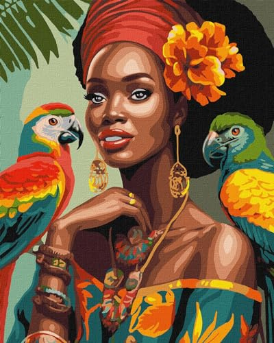 IDEYKA Afrikanische Fashionista - Malen nach Zahlen für Erwachsene, einfaches Acryl-Malen nach Zahlen für Erwachsene, malen nach zahlen erwachsene mit rahmen,DIY-als Geschenk, 40х50cm