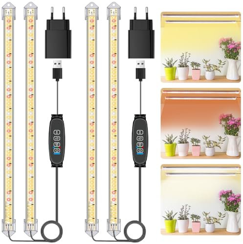 Confezione da 2* Lampada per piante a 2 barre LED, luce per piante da interno, luce di crescita a spettro completo con timer di accensione/spegnimento auto 3/9/12H, 10 livelli dimmerabili