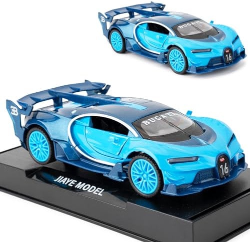 TGRCM-CZ Bugatti Vision GT Supercar 1/32 Zinklegierung Druckguss Pull Back Auto Modell Spielzeug Sound und Licht für Junge Mädchen Geschenk (Blau)
