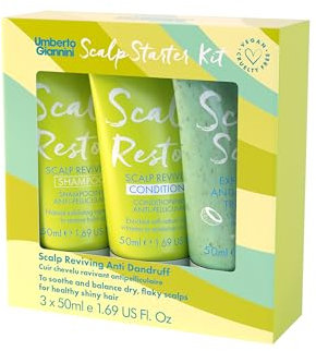 Scalp Restore Kit de démarrage – 3 x 50 ml de shampooing de voyage pour restauration du cuir chevelu, après-shampoing et gommage exfoliant pour cuir chevelu