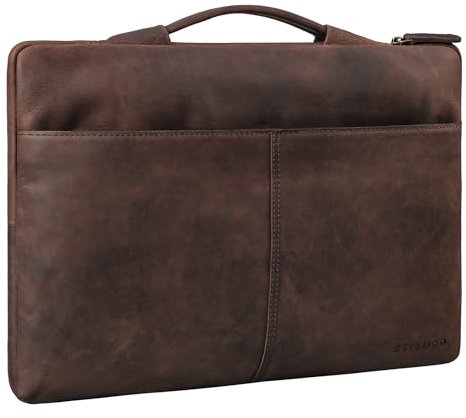 STILORD 'Kit' 15,6 Pollici Custodia per Notebook in Pelle Uomini per lavoro viaggio affari Slim Laptop Sleeve Uomo Custodia per notebook in vera cuoio, Colore:zamora - marrone
