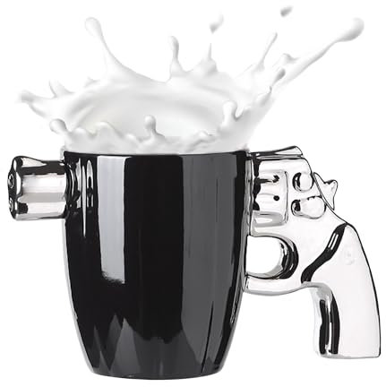 LECYLANKER Stylish Funny Ceramic Coffee Mug with Gun Handle, Personalized Revolver Coffee Mug, 3D Gun Handle, Military Gifts for Men, 330ML (Silver)