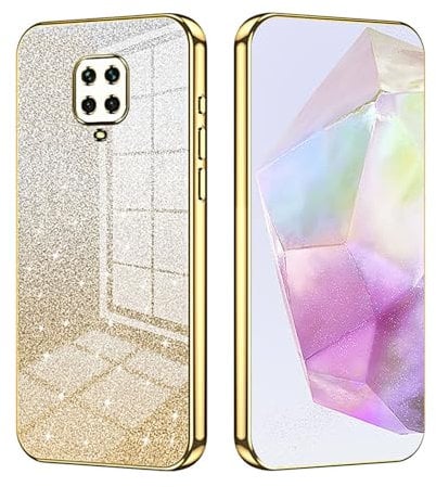 ILING Case for Xiaomi Redmi Note 9S / Redmi Note 9 Pro, Ultra Thin Elegant Gradient Color Sparkling Back Design Electroplated Edging Soft Silicone TPU Shockproof Phone Case Girls Cover (Gold)