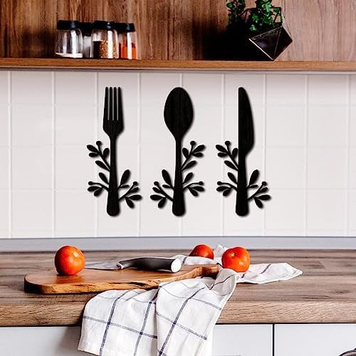 Large Fork And Spoon Metal Wall Decor Set Of 2, Metal Fork Spoon Knife Farmhouse Kitchen Decor Wall Hanging Set Kitchen Wall Decors For Home, Dining, Living Room Decor – Easy To Hang And Artistic(Colo