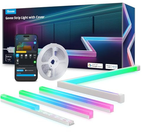 Govee RGBIC Striscia LED con Copertura, 10M LED Profilo con Luci Intelligenti Funzionano con Alexa e Google Assistant, Tagliabile e Collegabile, per Camera da Letto, Battiscopa, Studio, Mobiletto