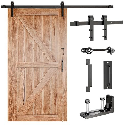 JZVXX Kit de quincaillerie pour porte coulissante de 2,6 m, convient pour panneau de porte d'une largeur maximale de 125 cm, poignée/crochet/guide inclus (2,6 m – 7 rails)