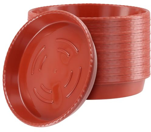 MUKLEI 25 PCS 22cm Red Plant Pot Saucers, Round Flower Pot Saucer, Plastic Plant Trays Round with Laciness, Plant Pot Water Drip Tray for Indoor Outdoor Planters