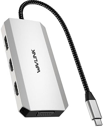 WAVLINK Adattatore USB C Docking Station Quad Display 7 in 1 USB C a Dual HDMI Multiport con Dual 4K HDMI1/HDMI2, 4K DP, VGA, 3 USB2.0 (fino a 480Mbps), per MacBook/Windows