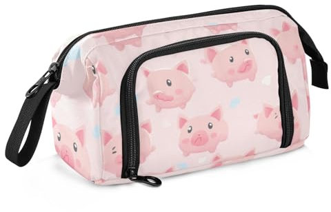 Mnsruu Federmäppchen mit großem Fassungsvermögen, rosa Schweinchen, Stifteetui, Schreibwaren-Tasche, Schule, Uni, Büro, Organizer für Teenager, Erwachsene, Studenten, Rosa Schweine, Einheitsgröße,