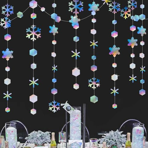 4 Stück x 4m Glitzer Girlande Weihnachten Papier Dekoration Schneeflocken Sterne Hängend Garland Reflective Banner Papiergirlande für Winter Silvester Neujahr Party Haus Decken Fenstertür Deko