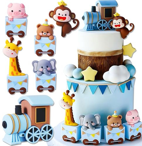 Baby Animals Cake Decorations Blue Gold Balls Cake Topper Bears Cake Decoration Baby Shower Birthday Cake Decoration
