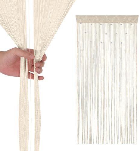 Trimming Shop Glitter Beaded String Curtains Polyester Fly Screen Room Divider Fringe Panel Spaghetti Tassel Curtain Decorative for Doorway, Windows & Event Decoration, 200cm x 100cm, Ivory