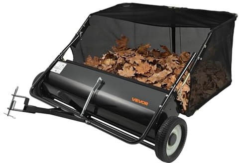 VEVOR Spazzatrice da Giardino Trainata, Larghezza da 111,8 cm, Raccoglitore di Foglie ed Erba di Grande Capacità da 0,7 m³, Spazzatrice Resistente, Altezza Regolabile per Cortile, Prato, Fattoria
