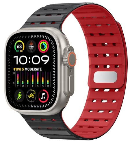 Delidigi Magnetarmband Kompatibel mit Apple Watch Ultra 2/Ultra Armband 49mm 46mm 45mm 44mm 42mm,Starke Atmungsaktives Silikon Sport Ersatzband für iWatch Ultra 2 Series 10/9/8/7/6/5/3/SE Herren Damen