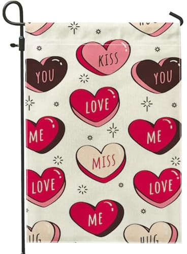 Drapeau de jardin Love Hearts - Pêche et Bourgogne - Décoration de la Saint-Valentin - Drapeau double face pour printemps et été - Décoration extérieure de la maison - 30,5 x 45,7 cm