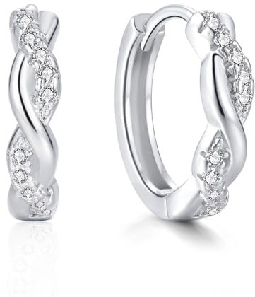 Loutade Creolen Silber Damen Ohrringe, S925 Silber Twisted Ohrringe Creolen, Hypoallergen Leichte Silber Huggie-Ohrringe, Kleine Schlafen Knorpel Ohrringe Silber 925 Creolen Geschenk zum Weihnachten