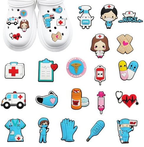 Wjelet 20 Stück Pins Anstecker für Crocs, Schuhzubehör für Krankenschwestern, Schuhanhänger Karikatur Arzt Nurse Zubehör für Clogs DIY Dekorationen, Schuhanstecker Pins Anstecker für Crocs Jibbitz.